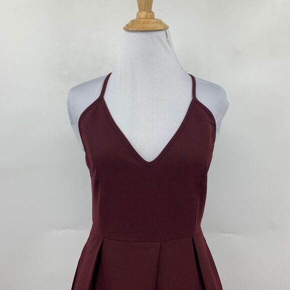 Eliacher Pleated Summer Party Dress Womens 4/6 Maroon V Neck Backless Pockets - Picture 4 of 16